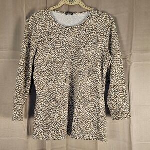 J‎ McLaughlin Womens Leopard Animal Print 3/4 Sleeve Top Shirt Medium